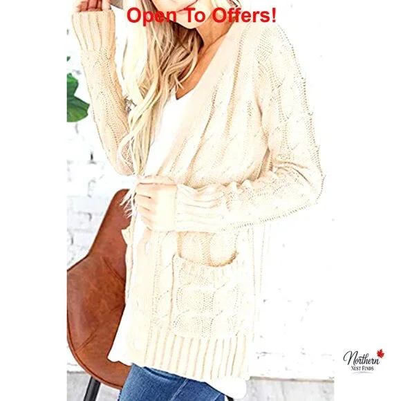 Chunky Cable Knit Cardigan Long Sleeve Button Front Pocket Casual Sweater - Picture 4 of 4